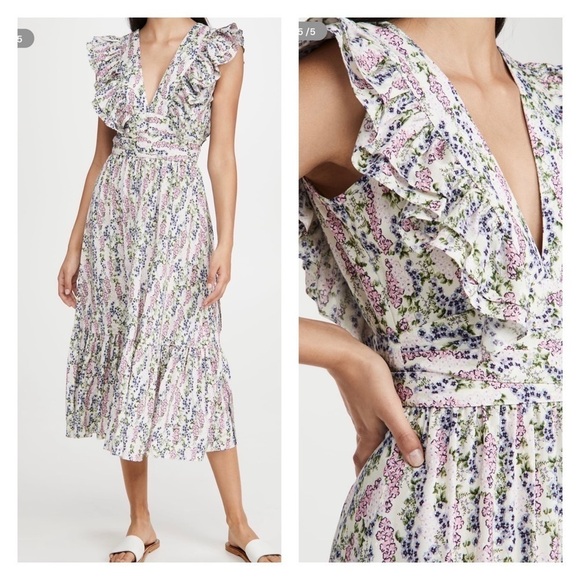 NWT BY TIMO x Shopbop Delicate Midi Dress White Floral Ruffle V Neck XL - Picture 1 of 10